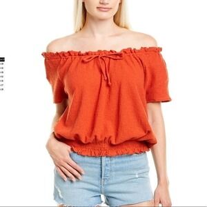 Madewell‎ Off The Shoulder Top Blouse Drawstring Women's Small Burnt Orange